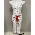 Women's white ribbed camisole and long pants two-piece pajama set with cherry print - S / Top And Bottom / White Red Cherry