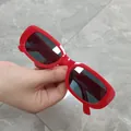 Trendy red small frame square sunglasses for women, fashion street style accessory - Red Frame Grey Lens