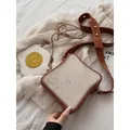 Creative breakfast bread shaped crossbody bag with a cute fried egg accessory pouch - One Size / Brown