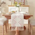 Élégant chemin de table noué à la main de style américain avec glands roses décor - Noué à la main / Rose