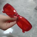 Trendy retro red rectangular sunglasses with small frame design for fashion street style - Red Frame Red Lens