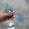 Trendy square small frame sunglasses with clear transparent frames and light blue lenses - Clear Frame Blue Lens
