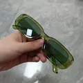 Trendy small rectangular green sunglasses with transparent frames for fashion street style - Transparent Green Frame Green Lens