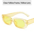 Stylish transparent yellow square frame sunglasses with yellow lenses for street fashion - Transparent Yellow Frame Yellow Lens