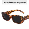 Trendy small rectangular sunglasses with leopard tortoise pattern and dark grey lenses. - Leopard Grey Lens