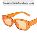 Fashionable small square sunglasses featuring transparent orange frame and lenses - Transparent Orange Frame Orange Lens