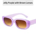 Stylish small square sunglasses featuring jelly purple frame and brown gradient lenses. - Jelly Purple Gradient Brown Lens