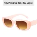 Fashionable jelly pink small frame square sunglasses featuring tea gradient lenses for women - Jelly Pink Double Tea Lens