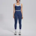 Elegant two-piece blue and white high-waisted yoga set for fitness and outdoor sports - S / Top And Bottom / Badge Blue