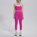 Detailed look at the vibrant magenta contrast color yoga fitness set for women - S / Top And Bottom / Dragon Fruit