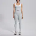 Two-piece contrast color yoga set featuring high-waist leggings and a sleek crop top - S / Top And Bottom / Clay Grey