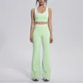 Professional front view of mint green contrast yoga set with sports bra and flared pants - S / Top And Bottom / Mint Green