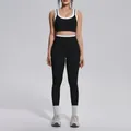 Professional black and white contrast yoga set with high waist leggings and sports bra - S / Top And Bottom (Bra + Long Pants Set) / Premium Black