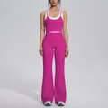 High-waist ribbed yoga set with flared pants in vibrant magenta and white - S / Top And Bottom (7154) / Vest + Yoga Pants Set / Dragon Fruit