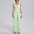 Mint green ribbed yoga set with high-waist flared pants and contrast white tank top - S / Top And Bottom / Mint Green