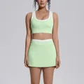 Two-piece light green and white color-block sports bra and high-waist athletic skirt set - S / Top And Bottom / Mint Green