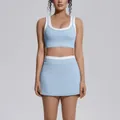 Two-piece light blue color-blocked ribbed high-waisted athletic yoga set for women - S / Top And Bottom / Mist Blue