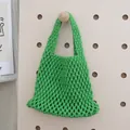 Sac à main en corde de coton tressé vert vif, idéal pour la plage et les vacances d'été. - Base 20cm x Hauteur Totale 33cm / Vert