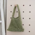 Sac à main en filet de coton tissé à la main vert sauge pour les vacances à la plage - Base 20cm x Hauteur Totale 33cm / Vert Militaire