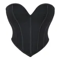 Vista frontale dettagliata di un corsetto nero con stecche e scollo a V modellante - Taglia S / Top / Nero