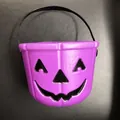 Seau à bonbons citrouille d'Halloween violet classique avec poignée noire et visage - Yeux Triangulaires / Violet
