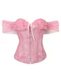 Gedetailleerd beeld van een roze gebloemd kanten korset met off-shoulder mouwen - Roze
