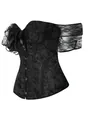 Elegante zwarte kant victoriaanse korset met off-shoulder detail en baleinen ontwerp - Zwart