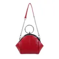 Elegant red shell-shaped crossbody bag with circular metal top handle and chain strap - Red