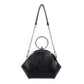 Elegant black shell-shaped crossbody bag with metal ring handle and chain strap - Black