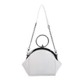 Elegant white shell-shaped handbag featuring a metal ring handle and crossbody chain strap - White