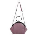 Elegant dusty pink shell-shaped handbag with metal ring handle and chain shoulder strap - Pink