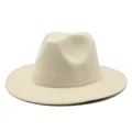 Chapeau fedora classique en feutre de laine crème avec bord plat et design style jazz - Beige