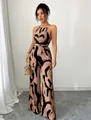 Combinaison licou élégante à imprimé lait marron et noir pour un look d'été sophistiqué. - S / Haut Et Bas / Marron