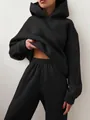Gemütliches Damen-Set aus schwarzem Fleece-Kapuzenpullover und passender Jogginghose - S / Oberteil Und Unterteil / Schwarz