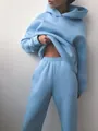 Premium hellblaues Fleece-Hoodie- und passendes Jogginghosen-Set für Damen, lässiger Freizeit-Look - Himmelblau