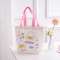 Kleine weiße Tragetasche aus Segeltuch mit süßem Hasenprint und rosa Griffen - Sportlicher Hasendruck / 27*22*10cm