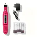 Professional pink electric nail drill machine manicure tool set with 6 bits and US power adapter - A016-19 Rose Red US Plug Bagged