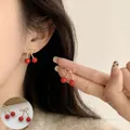 Pendientes colgantes con lazo dorado y cereza roja para mujer joyas elegantes de estilo coreano - Estilo Botón de Lazo de Cereza (ED2528) / Dorado Rojo