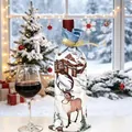 Decorative Christmas wine bottle cover with reindeer and cabin print for holiday table - Elk