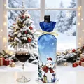 Festive Christmas wine bottle cover with cute snowman print in a snowy winter holiday scene - Snowman