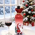 Festive Christmas wine bottle cover with Santa Claus print on a snowy background. - Santa Claus