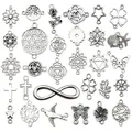 Vielfalt an antiksilbernen Legierungsanhängern und Unendlichkeitssymbolen für DIY-Schmuck. - Gemischte Doppelöhr-Armbandanhänger (SN1831) / 30er Set / Antiksilber