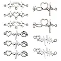 Set van antieke zilveren hartslag en pootafdruk bedeltjes voor DIY sieraden maken - 4 Stijlen Gemengde Hartslag ECG Set (SN1858)