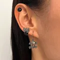 Gothic Halloween earrings set featuring spider stud and silver skull dangle - Skull Spider and Stud Earrings Set (1956) / 3 Pairs Set