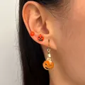 Halloween pumpkin stud and drop earrings set for women in orange enamel finish - Pumpkin Face Set (H-222) / 3 Pairs Set