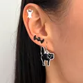 Gothic Halloween earring set featuring a white ghost, black bat, and cat charm drop - Ghost Bat Black Cat Set (2223) / 3 Pairs Set