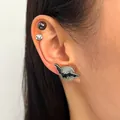 Gothic Halloween bat and glittery moon stud earring worn on a female model's ear lobe - Bat and Moon Set (2334) / 3 Pairs Set