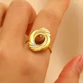 Gold-plated irregular hollow ring with a natural brown tiger eye stone centerpiece - Gold Cloud Tiger Eye Ring Style (6080)