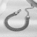 Poliertes Armband aus Titanstahl mit Fischgrätenmuster, Karabinerverschluss und Verlängerungskette - 8mm Maschenarmband / Stahlfarben