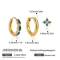 Orecchini a cerchio in acciaio dorato con zirconi blu e guida completa alle misure. - Orecchini a Cerchio con Fiori in Zirconia Blu (JDE0204309-BL) / Oro